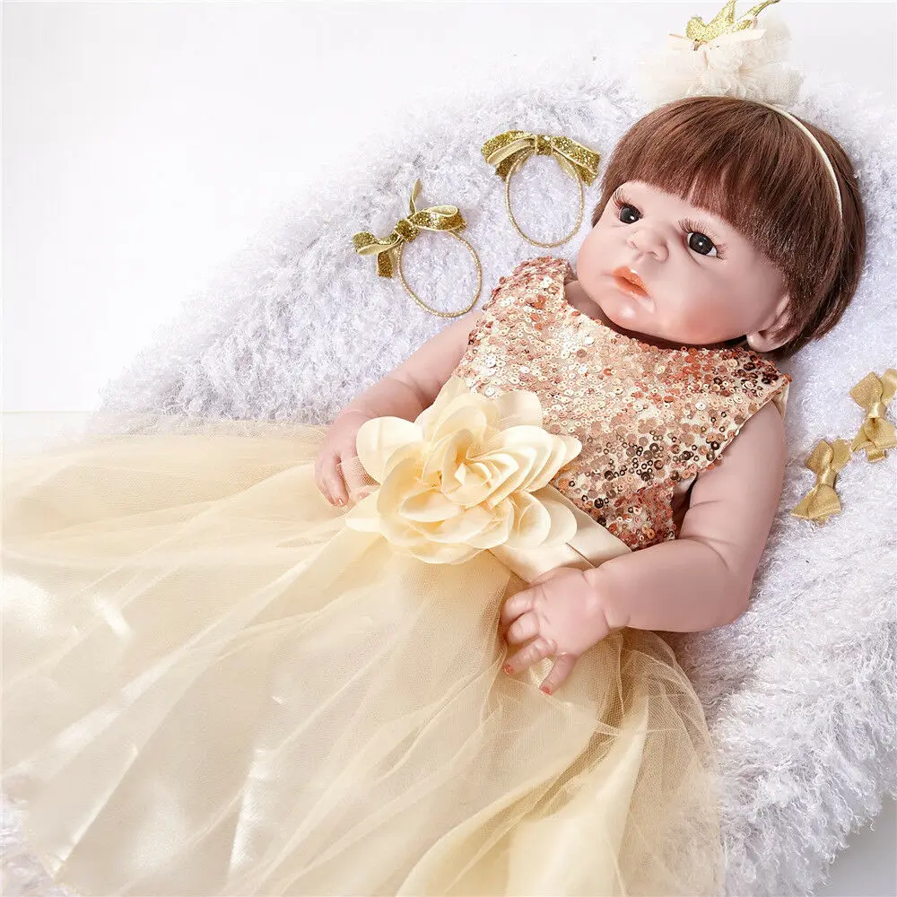 

23'' Full Body Silicone Vinyl Bebe Lifelike Reborn Baby Girl Dolls Accompany Toy Dolls for Girls Baby Doll Toy