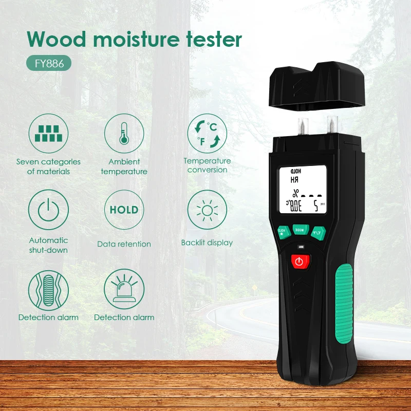 Imagem -02 - Dois Pinos Digital Medidor de Umidade de Madeira Umidade Tester Timber Damp Detector Display Lcd Backlight Categorias