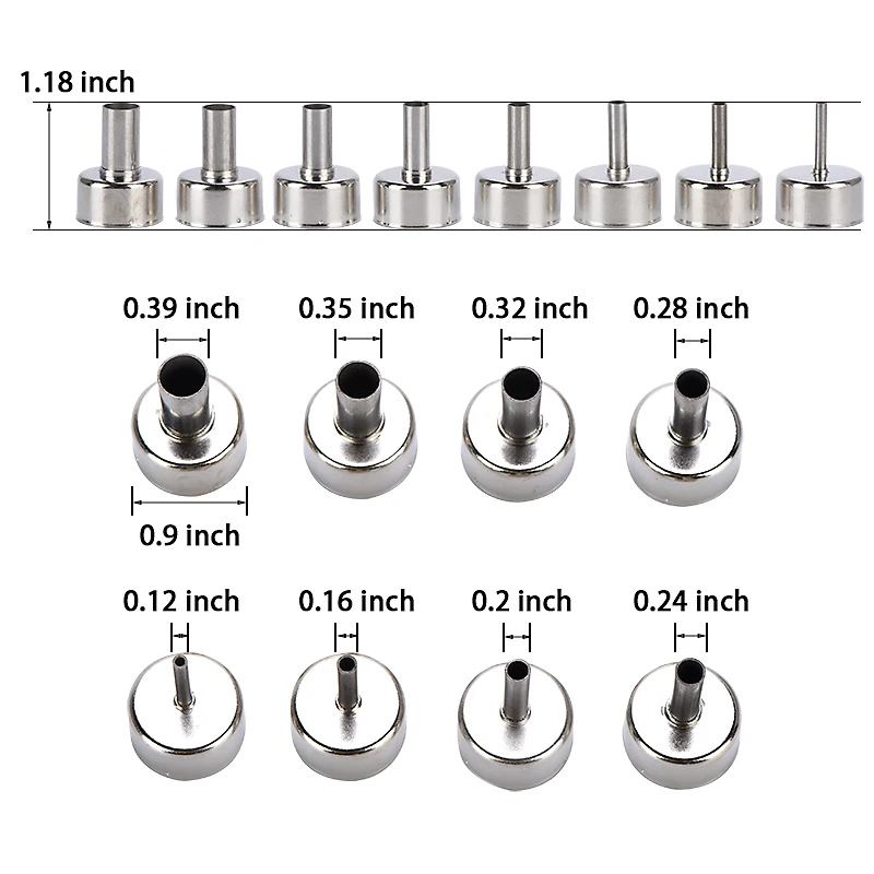 QHTITEC Welding Nozzle for Hot Air Gun Multifunction Use Nozzle Stainless Steel Different Sizes Nozzle for 8858 8898 858D 8908