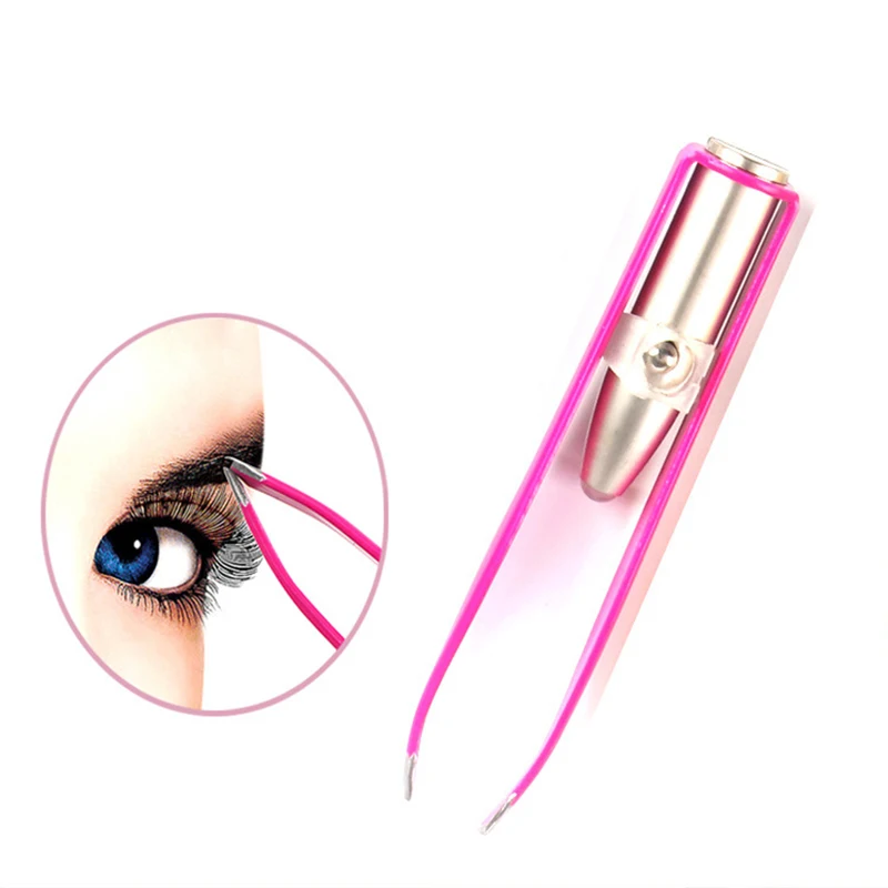 LED Illuminated Eyebrow Clip Non-Slip Eyebrow Tweezers Clipper Trimming Hair Removal Clamp Makeup Beauty Tool