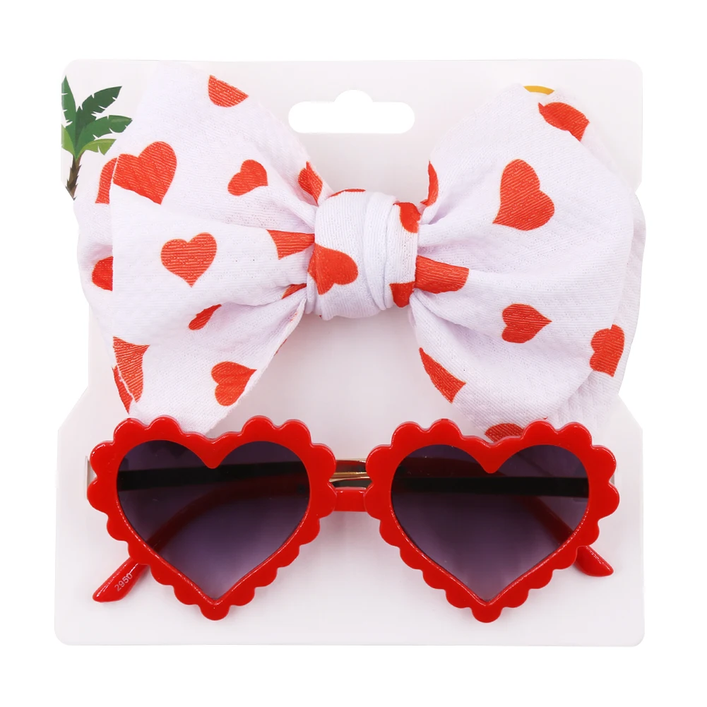 2Pcs/Set Leopard Dot Flower Print Headband Elastic Nylon Hair Band Heart Sunglasses Mental Eyeglasses Baby Boy Girls Headwear