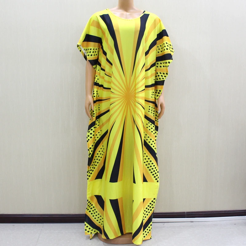 2020 Baru Desain Fashion Afrika Afrika Wanita O Leher Gaun Panjang Dashiki Indah Cantik Berwarna Kuning Mama Gaun untuk Wanita