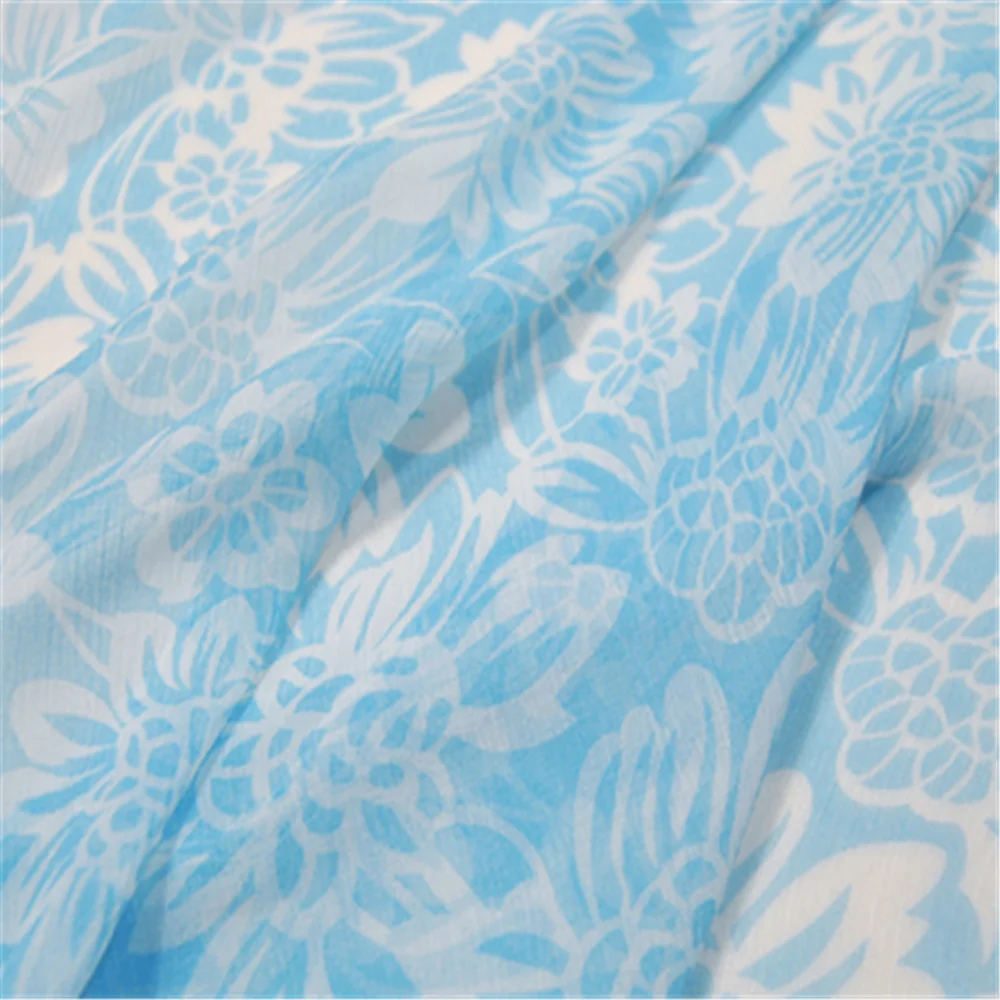 

Blue Color Printing Popular Elegant Style Silk Crepe Chiffon Fabric with Great Material for Girl Dress