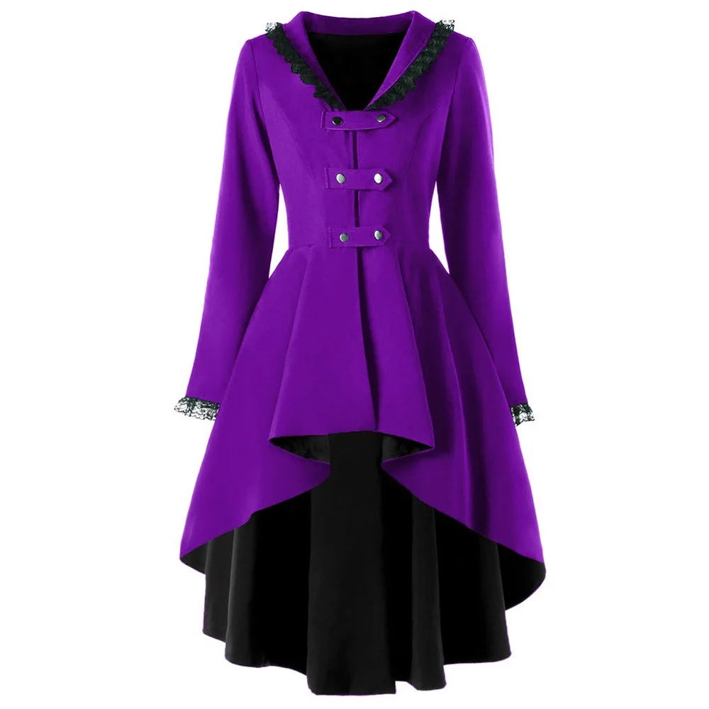 Gothic Steampunk Button Coat Victorian Coat Blazer Outwear Women Personality Button Lace Windbreaker Women's Long Coat S-5Xl