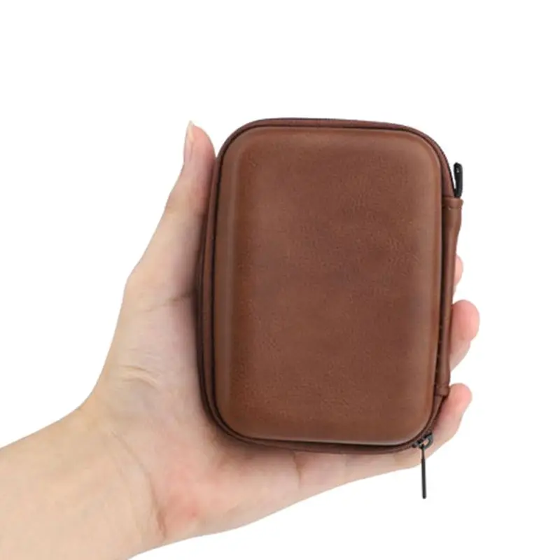 Mini USB Data Cable Organizer Bag Leather Earphone Storage Case Protable Zipper Pouch Box