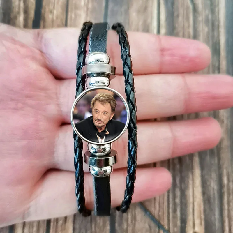 Classic Johnny Hallyday Bracelet Men Custom Photo Punk Fashion Bracelets Charm Glass Gem Jewelry