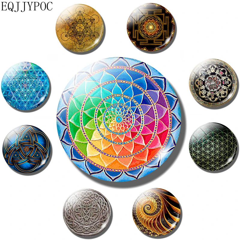 Flower of Life 30 MM Fridge Magnet Sacred Geometry Mandala Yoga Refrigerator Magnets Message Board Fridge Sticker Home Decor