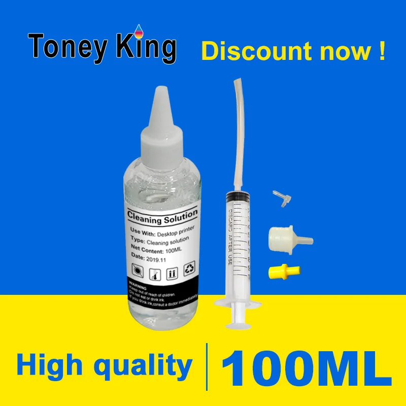 Toney King 100ml Bottle for hp Printerhead Cleaning Fluid Wash Liquid for HP Printer Head Ink Cartridges Dye Ink