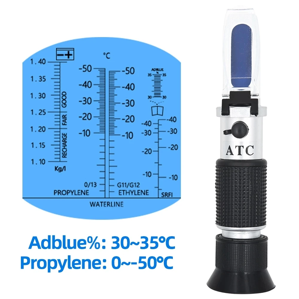 4 in 1 rifrattometro tenuto in mano Tester di Urea per veicoli 30-35% Adblue glicole fluido batteria antigelo misuratore di concentrazione ATC