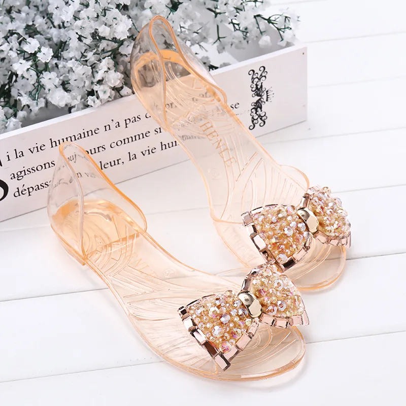 Summer Women Shoes Sandals Slippers Princess Bow Crystal Transparent Jelly Soft Shoes Chaussures Femme Flat Beach Sandals Woman