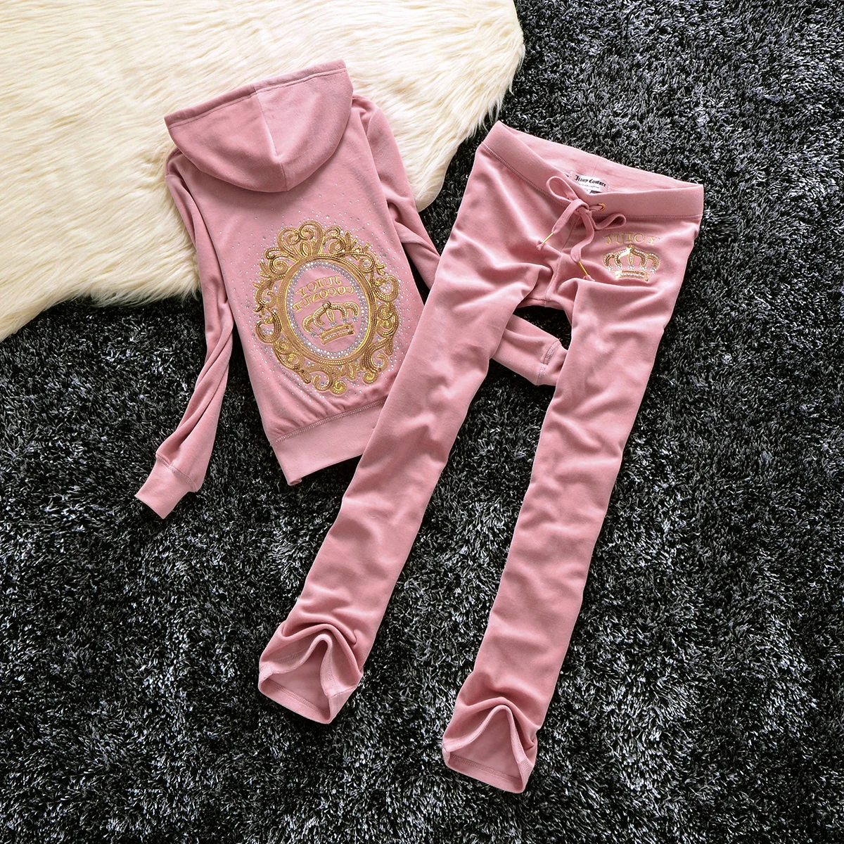 Juicy Lover Brand Spring Autumn Long Pant Women Tracksuits Sequins diamonds Fashion Velvet Jogging Yoga Sportswear Suits Set