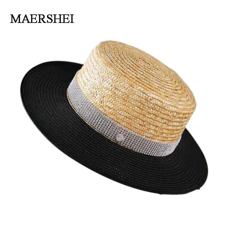 

New Summer Sun Hats Women Fashion Girl Straw Hat Raffia Beach Hat Casual Straw Flat Top Panama Hat Bone Feminino