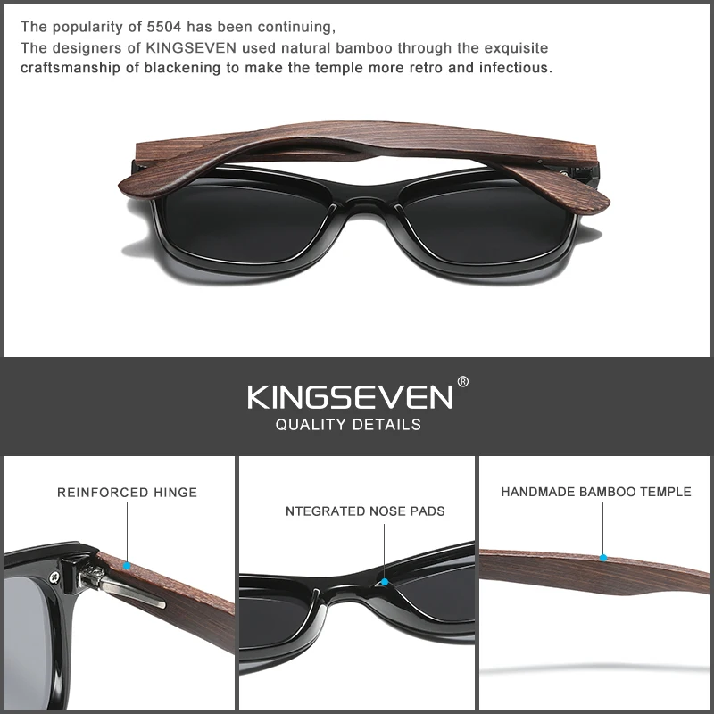 KINGSEVEN-Óculos de sol polarizados de madeira natural para homens e mulheres, hd, lente do espelho uv400, óculos sem aro, moda artesanal