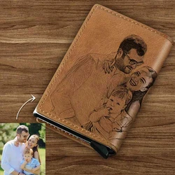Personalized Leather Card Holder RFID Wallet Custom Picture Engraving Custom Brown Men Fashion Business Card Holder