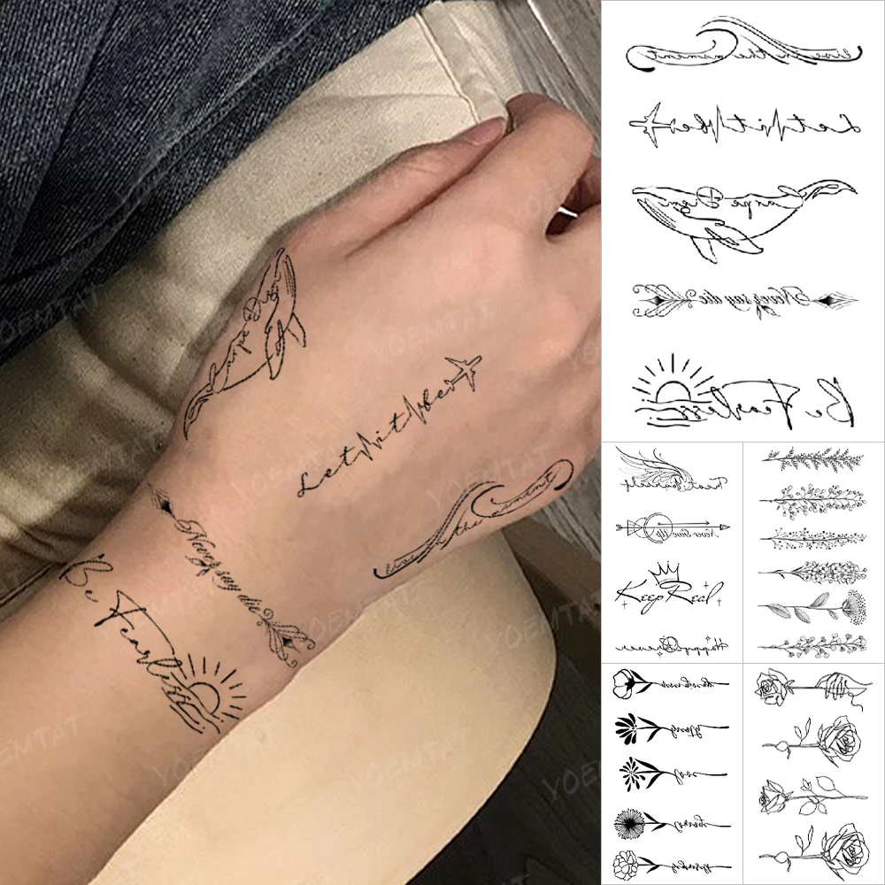 

Cute Line Rose Waterproof Temporary Tattoo Sticker Whale Text Plant Child Hand Fake Tatto Body Art Flash Wrist Tatoo Man