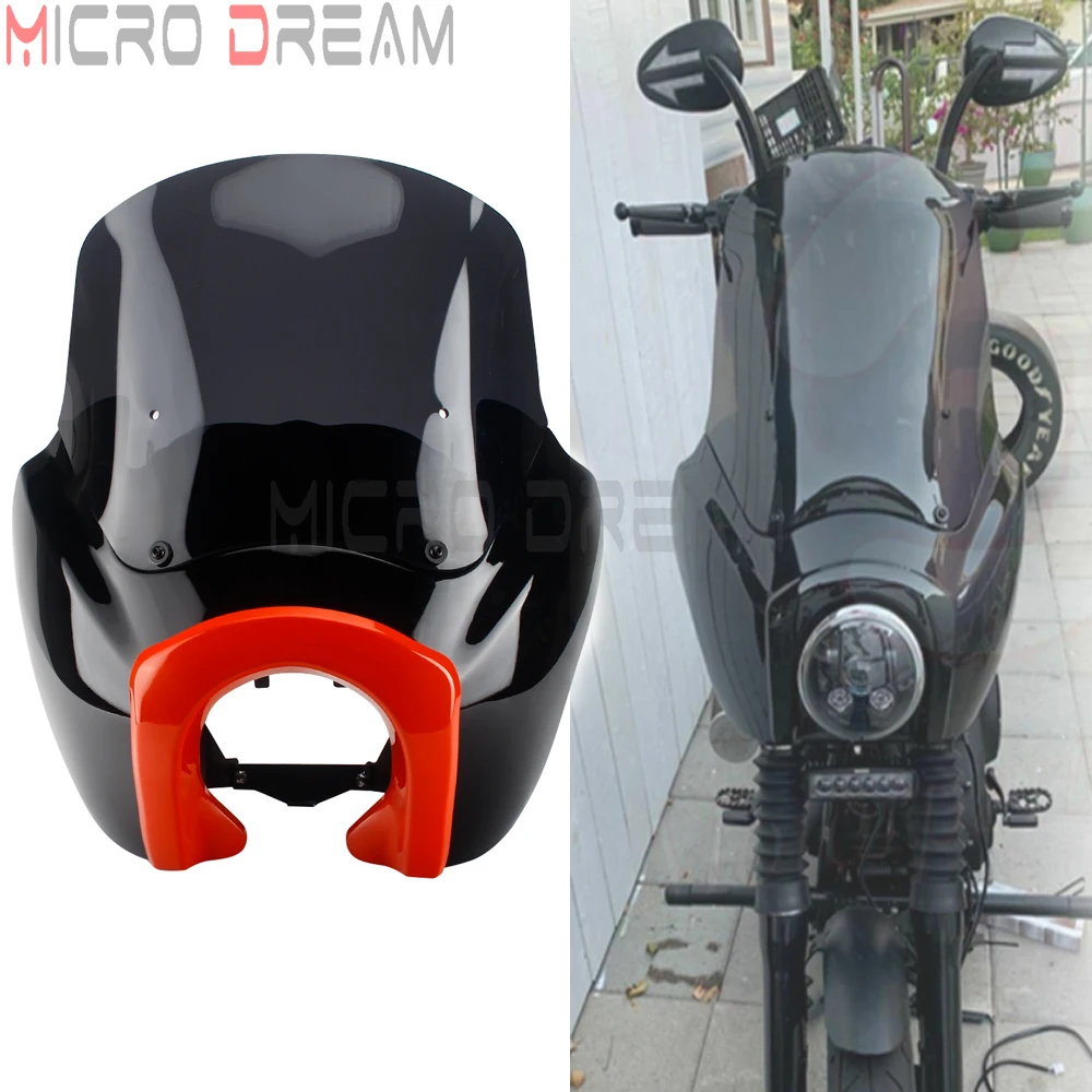 Cafe Racer Red Headlight Fairing Mask 12inch Clear Smoke Windscreen Headlamp Windshield for Harley Dyna Fat Boy Street FXD