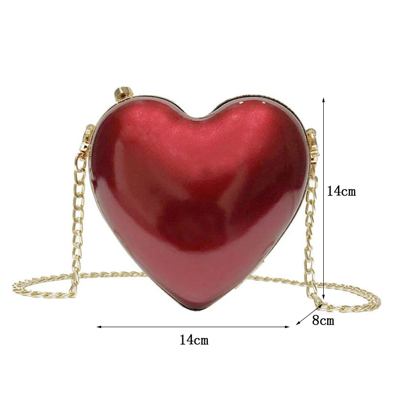 Women PU Luxury Designer Handbags Wedding Party Heart Shape Chain Evening Clutch Purse Red Color Shoulder Bag Crossbody Z141