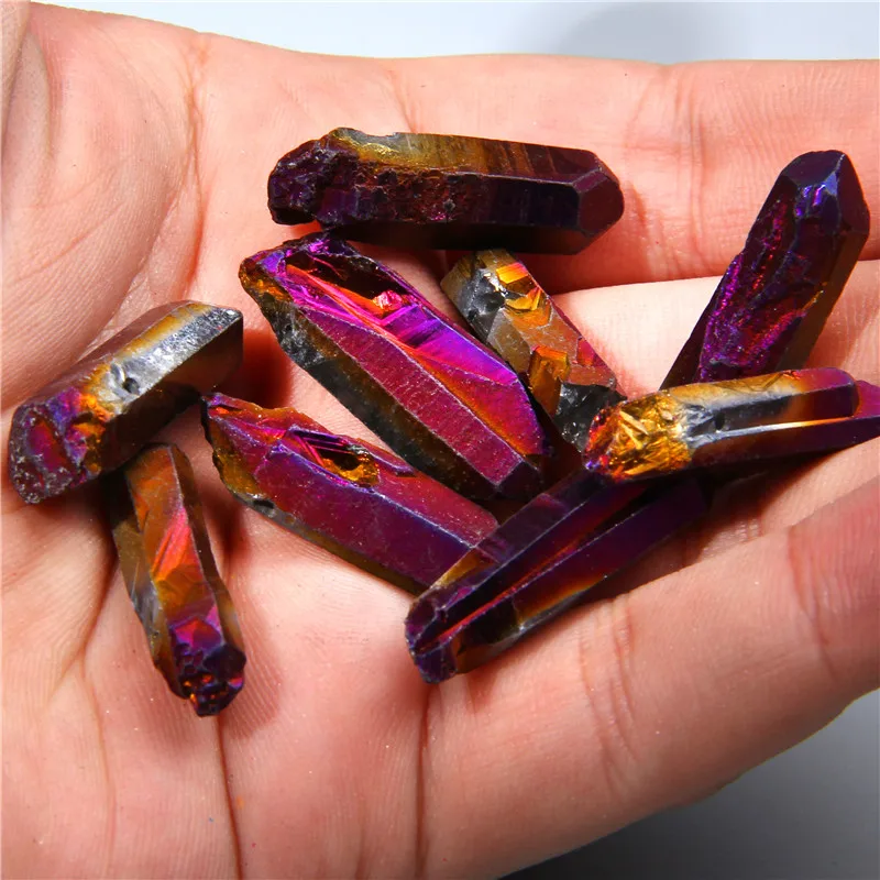 Top Drilled Blue Titanium AB Color Quartz Crystal Stick Beads Raw Crystals Loose Beads Spike Point Necklace Beads Jewelry Making