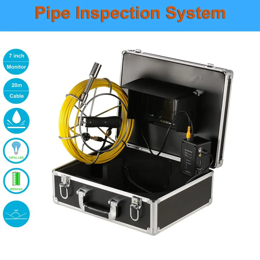 

7 Inch Monitor 20M Cable 23MM Camera Head Sewer Pipe Inspection Camera System Kit Used For Underground Pipe Inspection