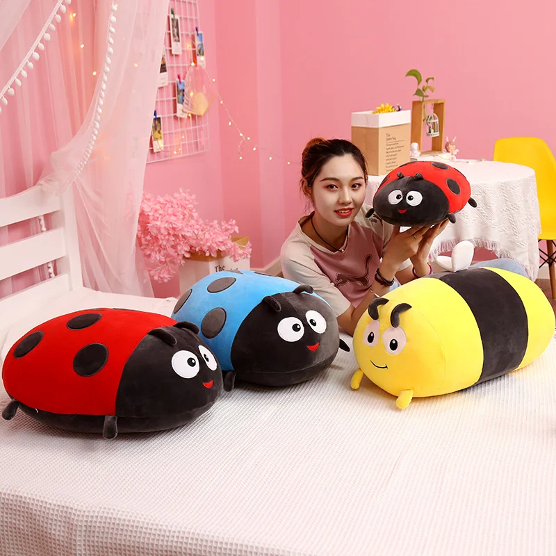 Cute Bee Ladybug Plush Toy High Quality Stuffed Doll Sleeping Cylindrical Pillow Soft Doll Sofa Decor Birthday Gift For Kids