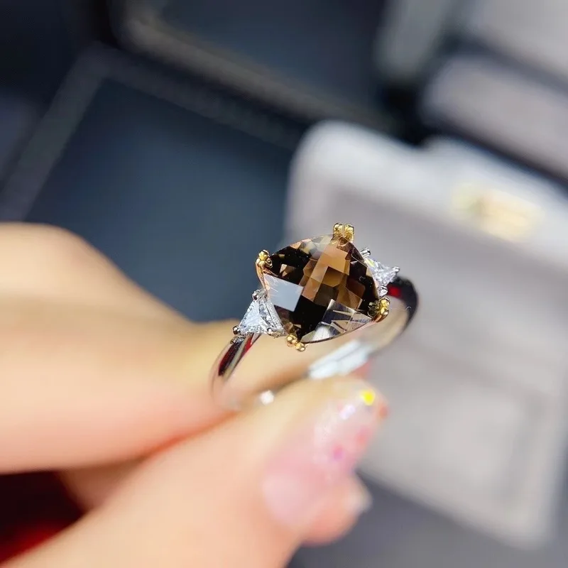 Natural Smoky Quartz Gemstone Rings for Women 925 Sterling Silver Engagement Ring Fine Jewelry