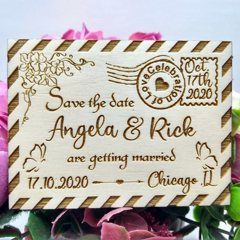 Personalized Unique and Elegant Save the date Wooden Magnets with Floral Design,Rustic Wood Flowers Postcards Wedding Magnets