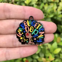 5Pcs Afro Woman African Black Magic Girl Charms Unapologetically Dope Diva Enamel Pendant For Necklace Bracelet Jewelry Making