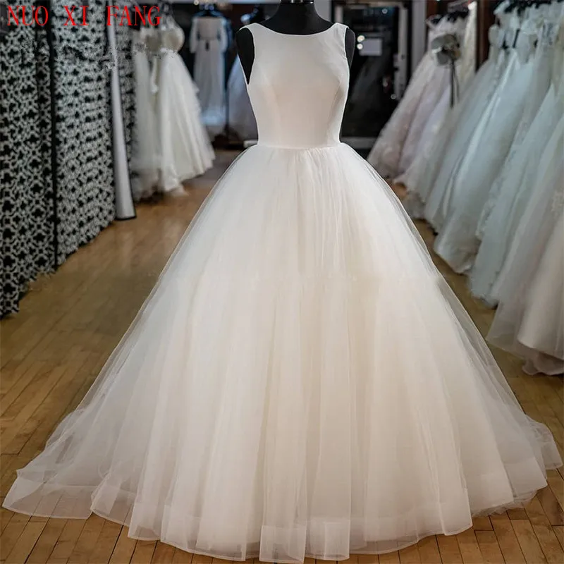 Vestido de novia de Princesa con cuello redondo y sin mangas, traje de boda, color blanco marfil, 2022