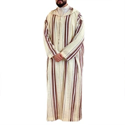 Muslim Dresses for Mens Long Sleeve Stripes Dubai Shirt Kaftan Thobe Robe Gown Straight Leisure Race Style Clothing