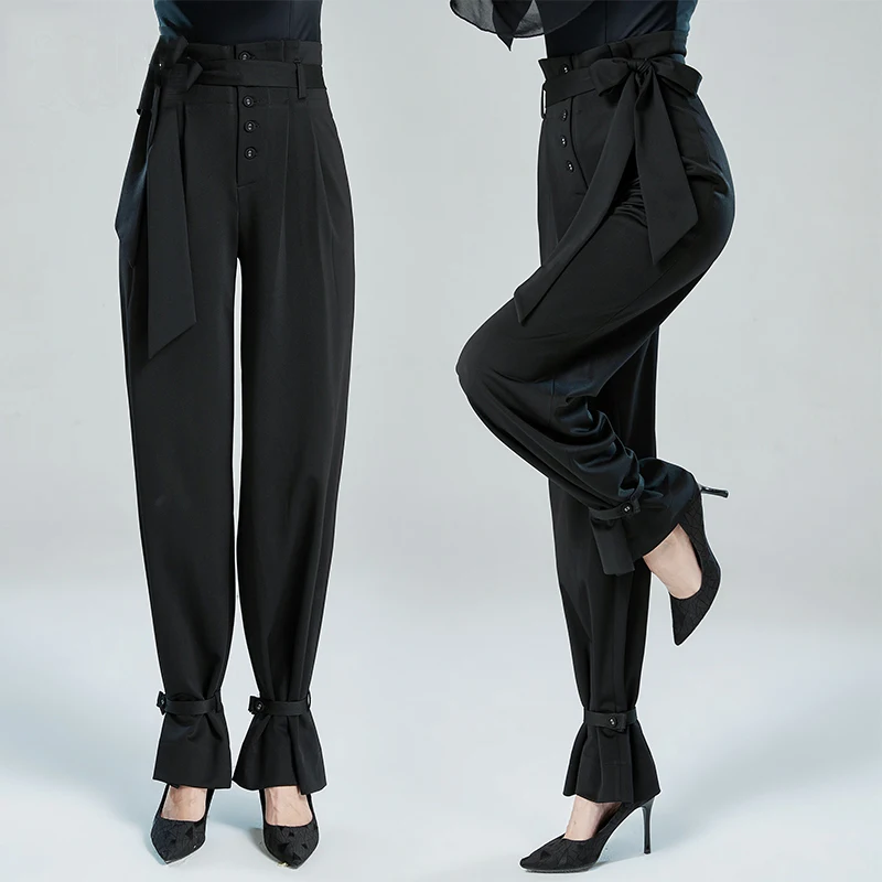 Adults Latin Dance Pants 2023 New Modern Ballroom Dance Practice Clothes Fashion Loose Women High Waist Long Trousers Outfits