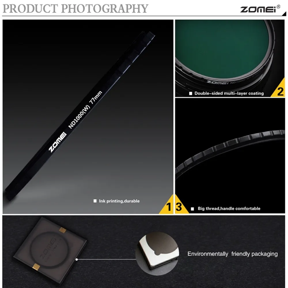 ZOMEI Optisches Glas 10-STOP 52/58/67/72/77/82 MM Ultra Slim HD Multi-beschichtet Neutral Density ND1000 filter für Canon Nikon kamera