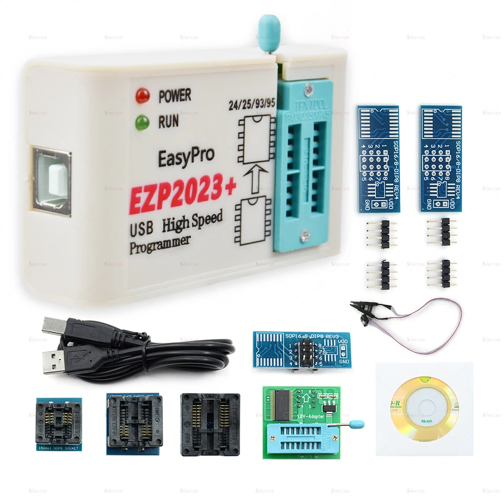 EZP2023 USB SPI Programmer + 7 Adapters Support 24 25 93 95 EEPROM Flash Bios Minipro Fits for Windows2000 XP Vista 7 8 10