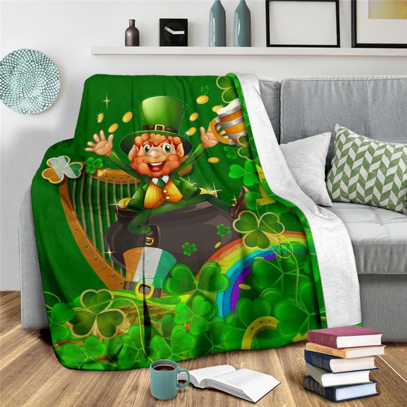 Ireland Celtic Happy Leprechaun Flannel Blanket 3D Print Throw Blanket for Adult Home Decor Bedspread Sofa Bedding Quilts