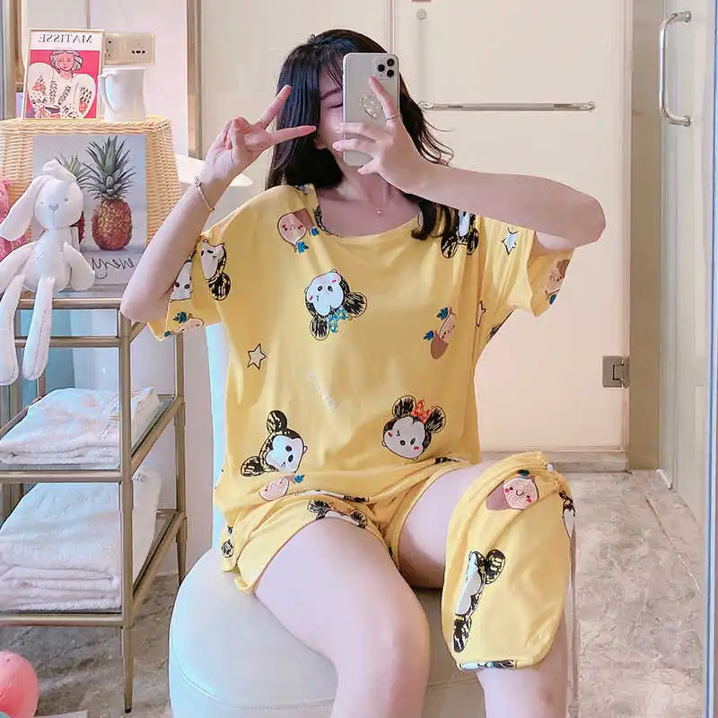 Disney cute Mickey print pajamas women summer short-sleeved shorts cute cartoon plus size loose two-piece suit