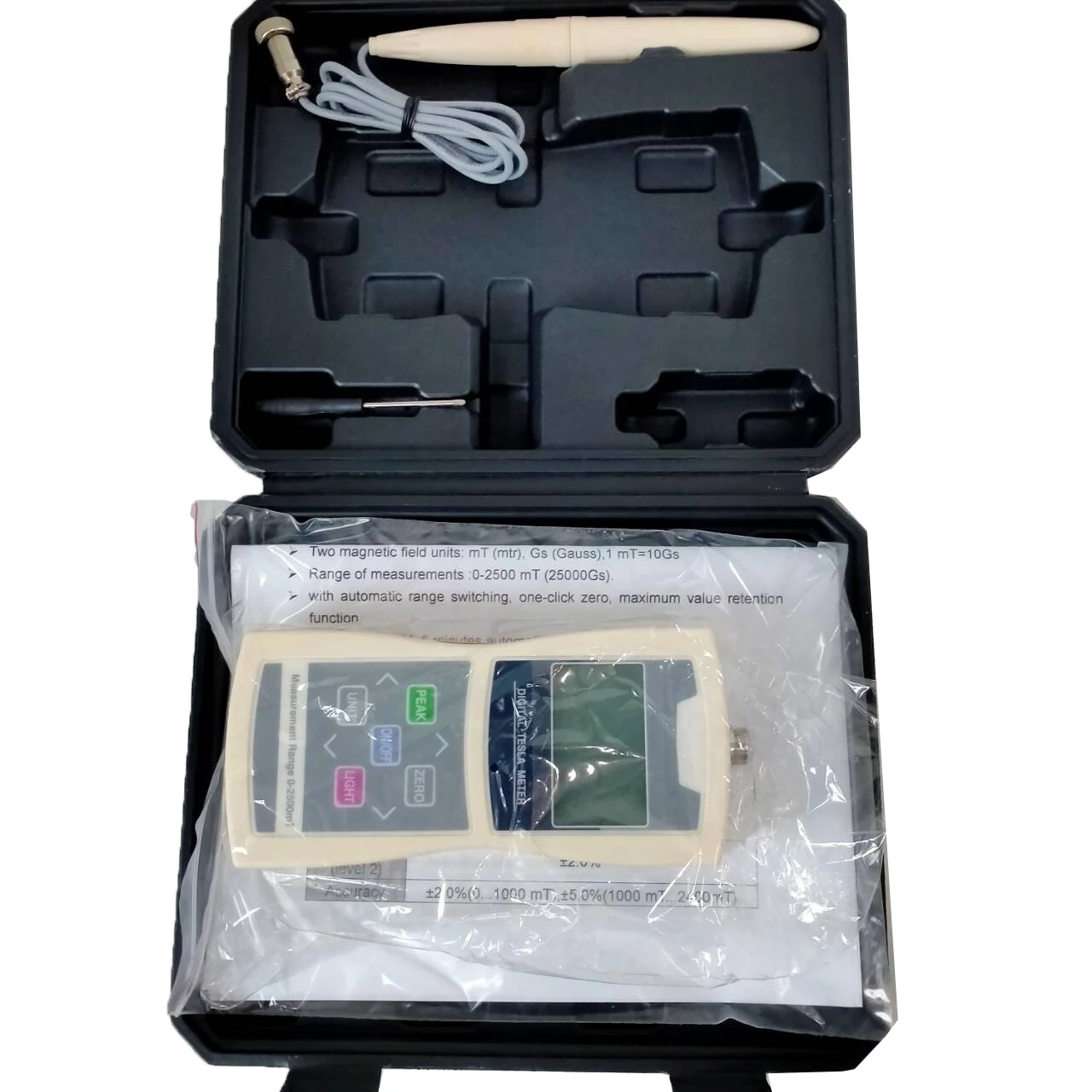 المغناطيس الرقمي تسلا متر اختبار المجال المغناطيسي Gaussmeter مع 5 نطاق الدقة 2000mT قيمة التخرج 0.1mT
