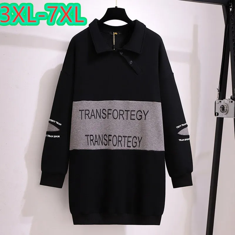 New 2022 Spring Autumn Plus Size Women Clothing Large Pullover Long Sleeve Cotton Print Sweatshirt Long Coat 3XL 4XL 5XL 6XL 7XL