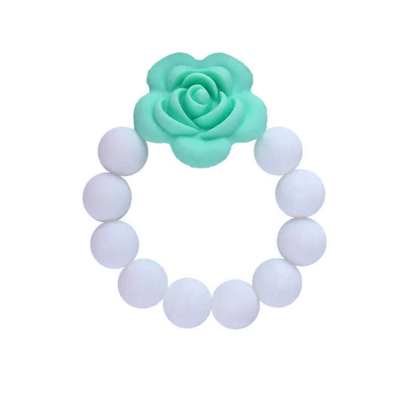 Baby Teether Bracelet Silicone Ring Natural Teething Grasping Toy Rose Flower Bead Toddler Teether Newborn DIY Baby Gift