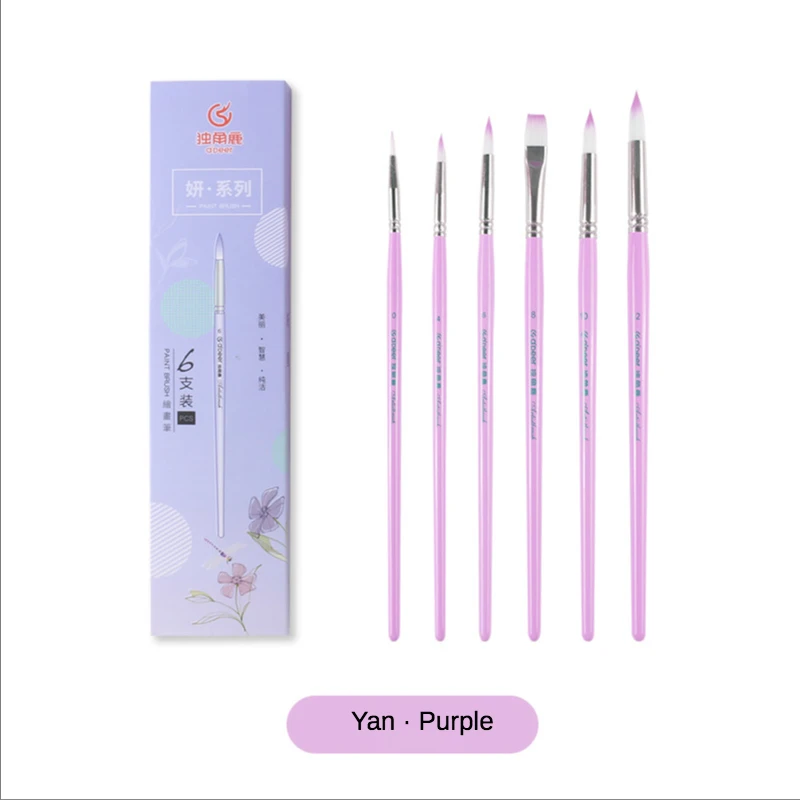 

6 Pcs/box Nylon Hair Multifunction Brush Set wood Rod One Horned Deer Watercolor Gouache Acrylic Painting Three Colors Available