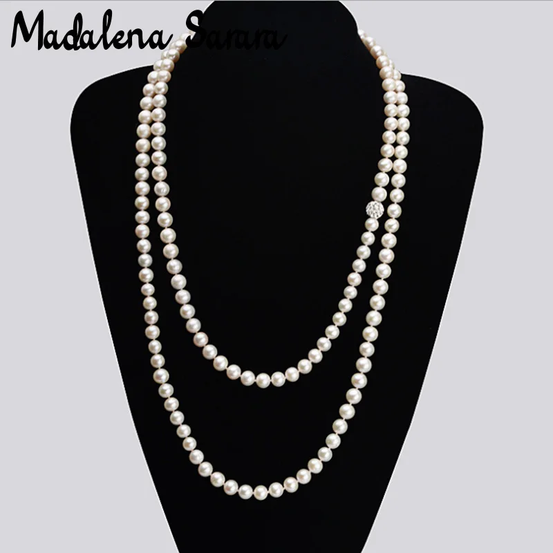 MADALENA SARARA 10.0mm-12.0mm Freshwater Pearl Natural White Long Type Women Necklace