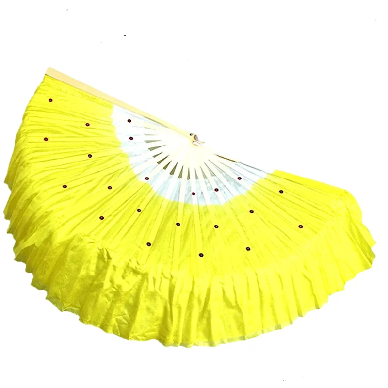 Cheap 41cm Imitation Silk Belly Dance Fan Veils Pair Sequine Decorated Bamboo Hand Fans For Bellydance Square Dancing Adults