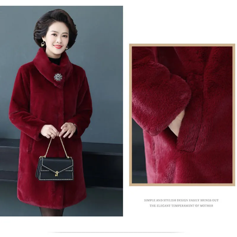 Middle-Aged Old Western Mothers Wear Imitate Fur And Fur Coats Mink Fleece Coats Women Mid-Length Coats To Keep Warm Thick M258