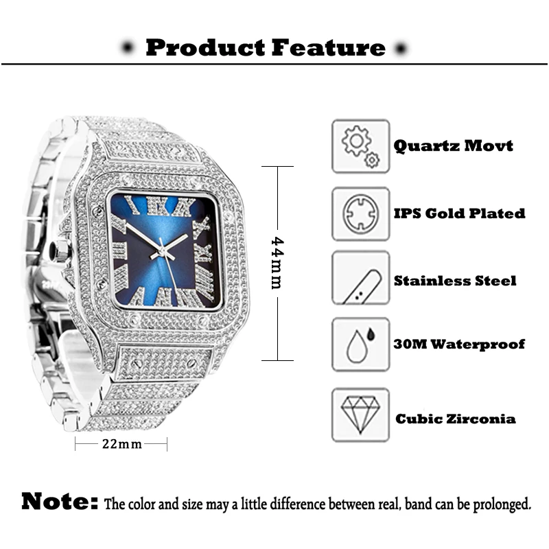 MISSFOX Gold Watch Men Fashion Luxury Design Royal  Blue Dial Couple Square Watches Hip Hop High Quality Timepieces Dropshipping