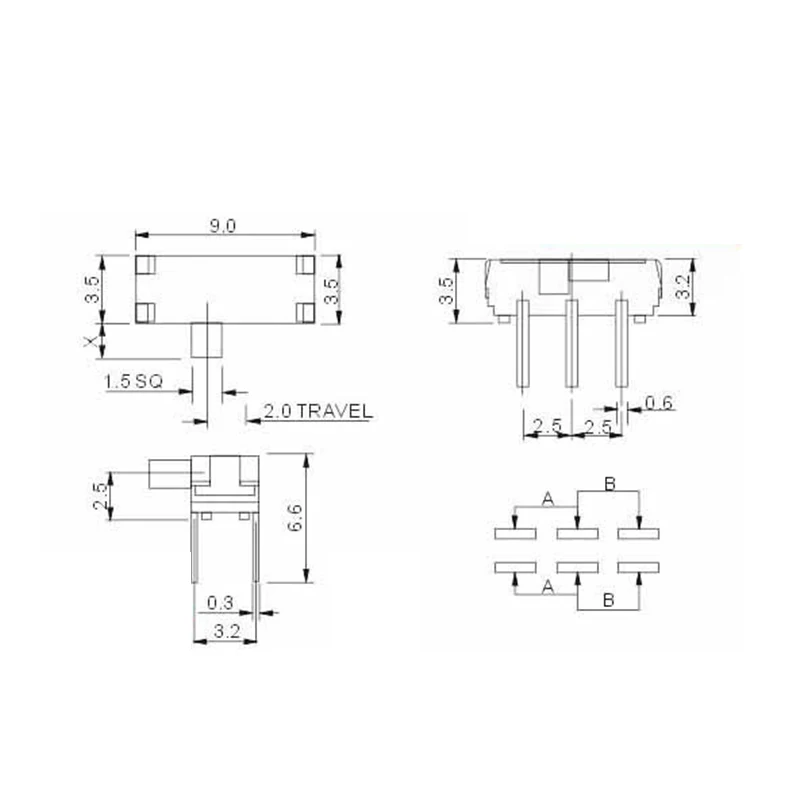 10 Chiếc MSK-22D18 Tặng Công Tắc Interruptor Cầu Trượt Mini Công Tắc 6pin Chân SMD Nhúng Tay Cầm 2Mm MSK22D18G2