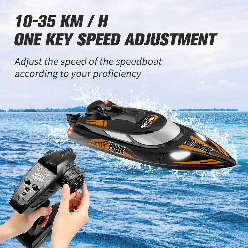 HongXunJie HJ810 2.4G 4CH 180 Flip Waterproof 35Km/h High Speed Racing RC Boat w/ Colorful LED Lights RC Speedboat Kids Gift Toy