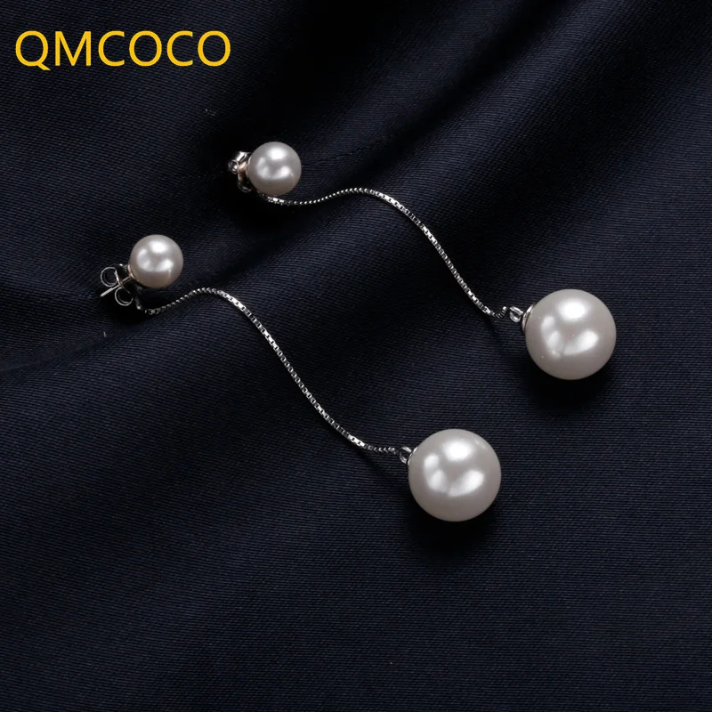 QMCOCO Silver Color Korean Style Fashion Elegance Earrings Long Tassels Ear-Line Pearl  Contracted Sweet Jewelry Accessories