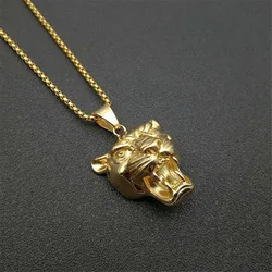 Punk New Fashion Lion Head Pendant Necklaces Male Gold Color Stainless Steel Animal Statement Necklace For Men Jewelry 2020