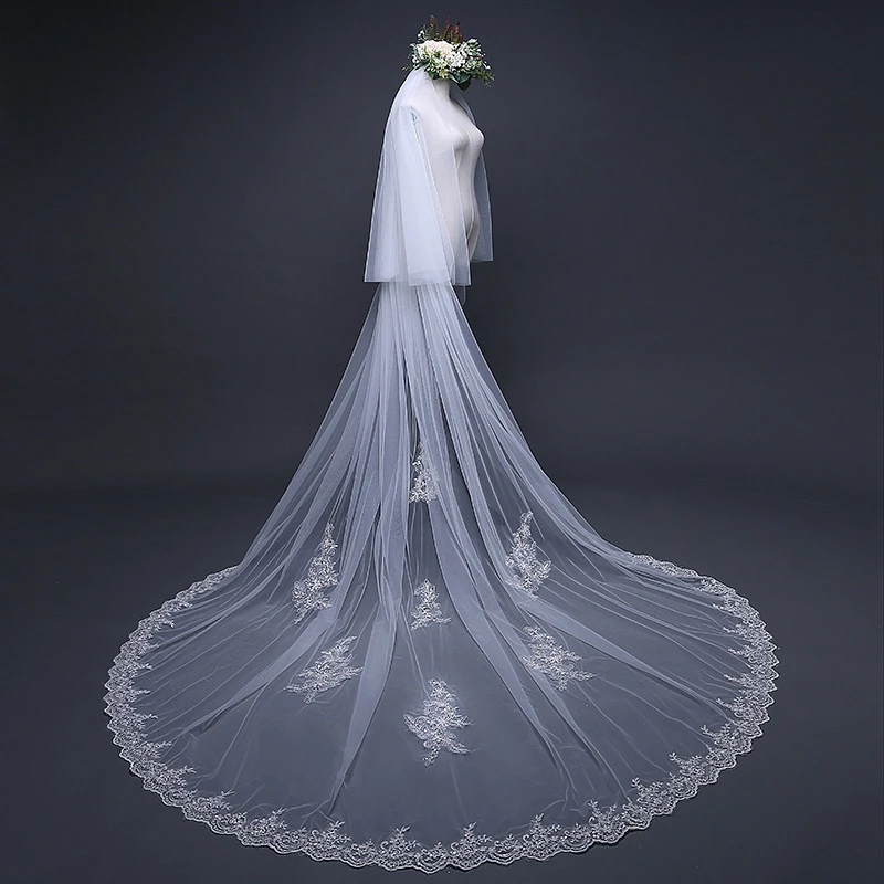 Fashion White 3 Meter Lace Bridal veil Veu de noiva Sexy wedding accessories 2025 Plus size wedding veil voile mariage