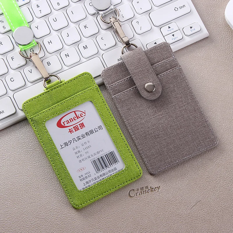 Fashion PU Leather Business ID Card Holder Credit Badge Holder Bus Cards Cover Coin Purse Wallet With Keychain