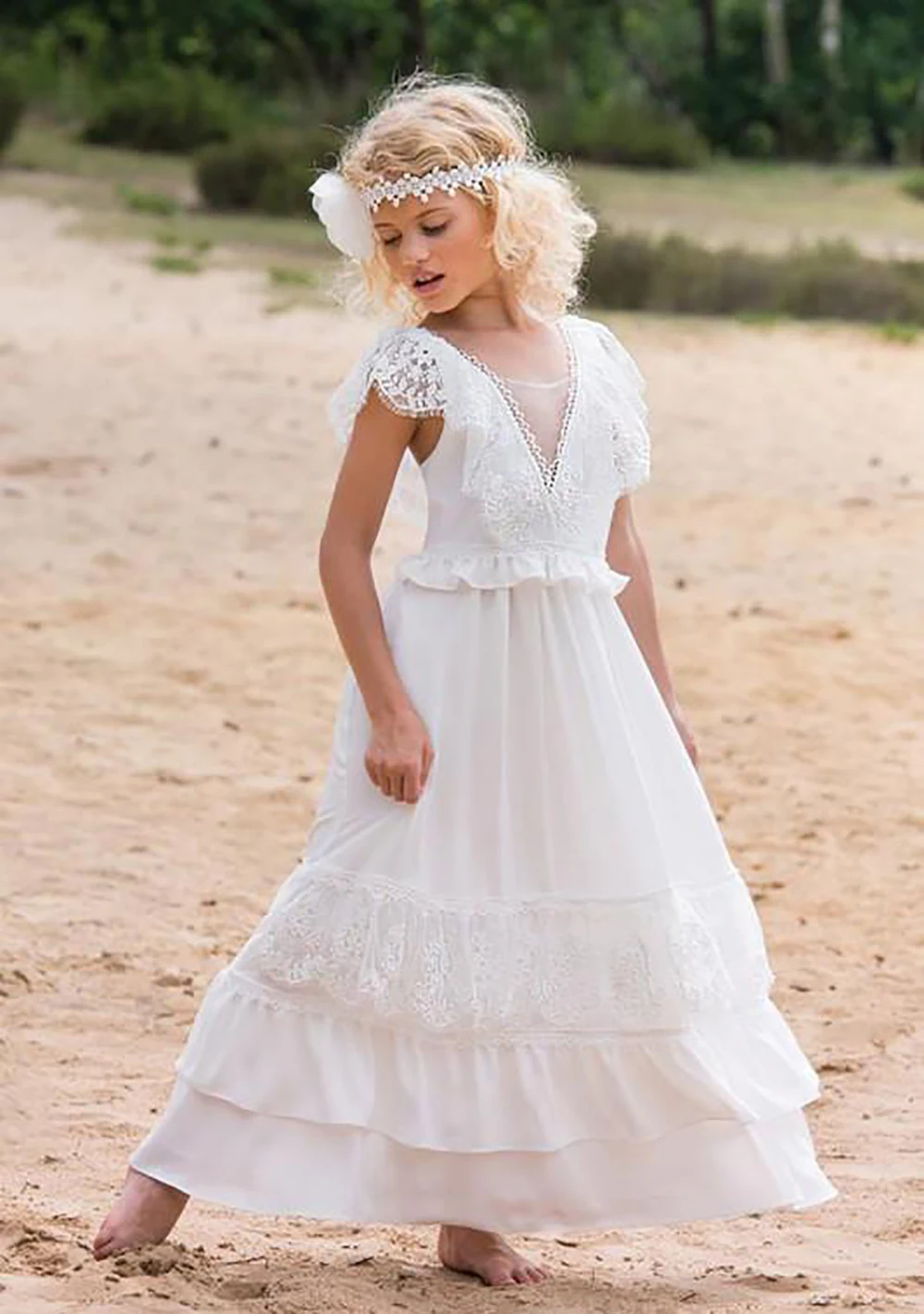 

New V-Neck Chiffon Lace Custom Kids Formal Wear Birthday Christmas Girls Pageant Wedding Party Events Flower Girls Dresses