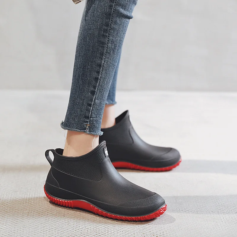 Women\'s Rain Boots Rubber Shoes Anti-skid Unisex Ankle Rainboots Lightweight Slip On Boots Rain Shoes Waterproof Dropshipping